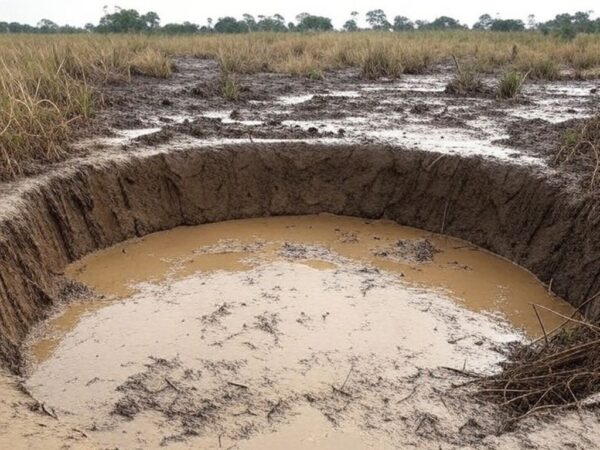 Poço de água contaminado em área rural do Rio Grande do Sul após enchentes de 2024.
