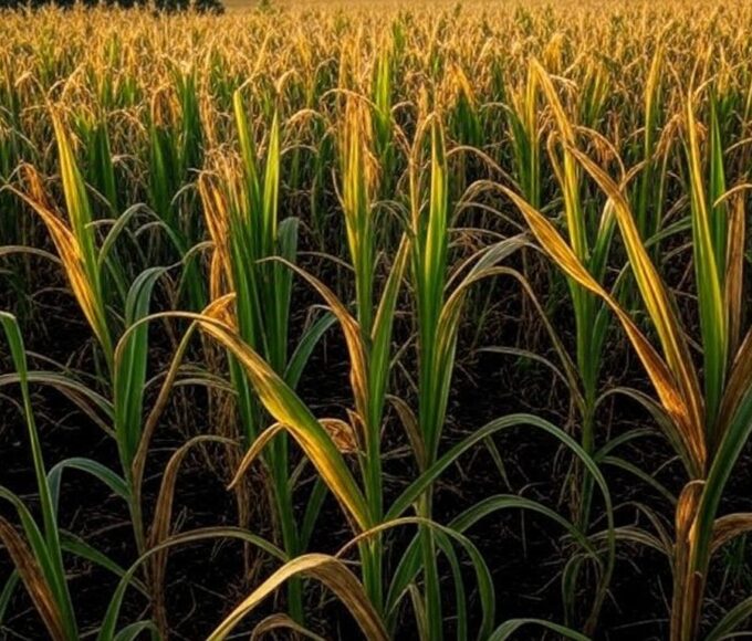 Plantação de milho no Rio Grande do Sul durante o início da colheita, impactando preços no mercado brasileiro.
