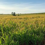 Campo de grãos em Rancharia, SP, com detecção de caruru-palmeri invasor entre as plantações.