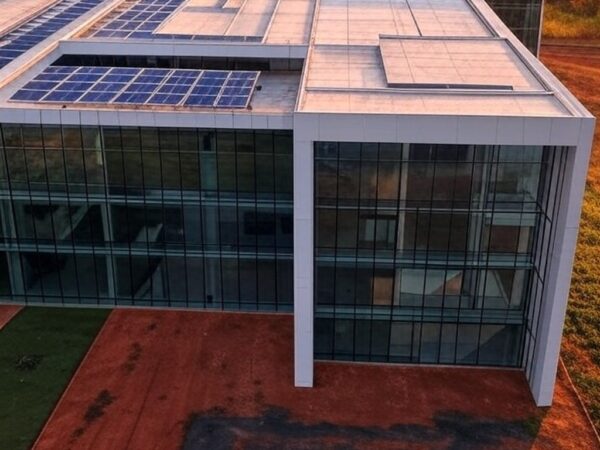 Sede moderna do Ministério da Agricultura em paisagem rural brasileira, impulsionando transformação digital no agro.