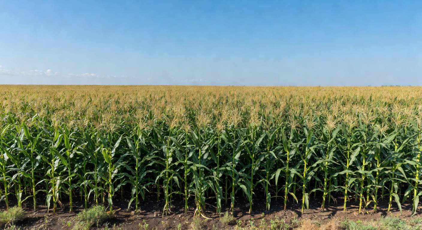 Campos de milho em plantação no Brasil, representando safra agrícola reduzida para 141,71 milhões de toneladas.
