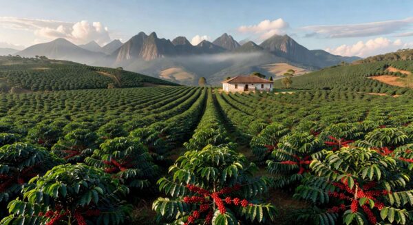Plantação de café em Minas Gerais, Brasil, representando o Dia Internacional do Café instituído pela ONU.