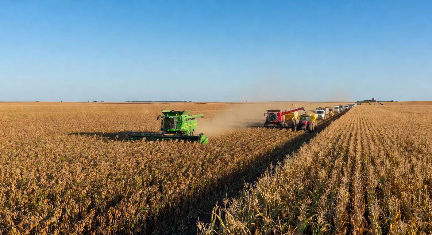 Lavouras de grãos no Brasil, destacando produção de soja e milho na safra 2023/24, superando Argentina em 155%.