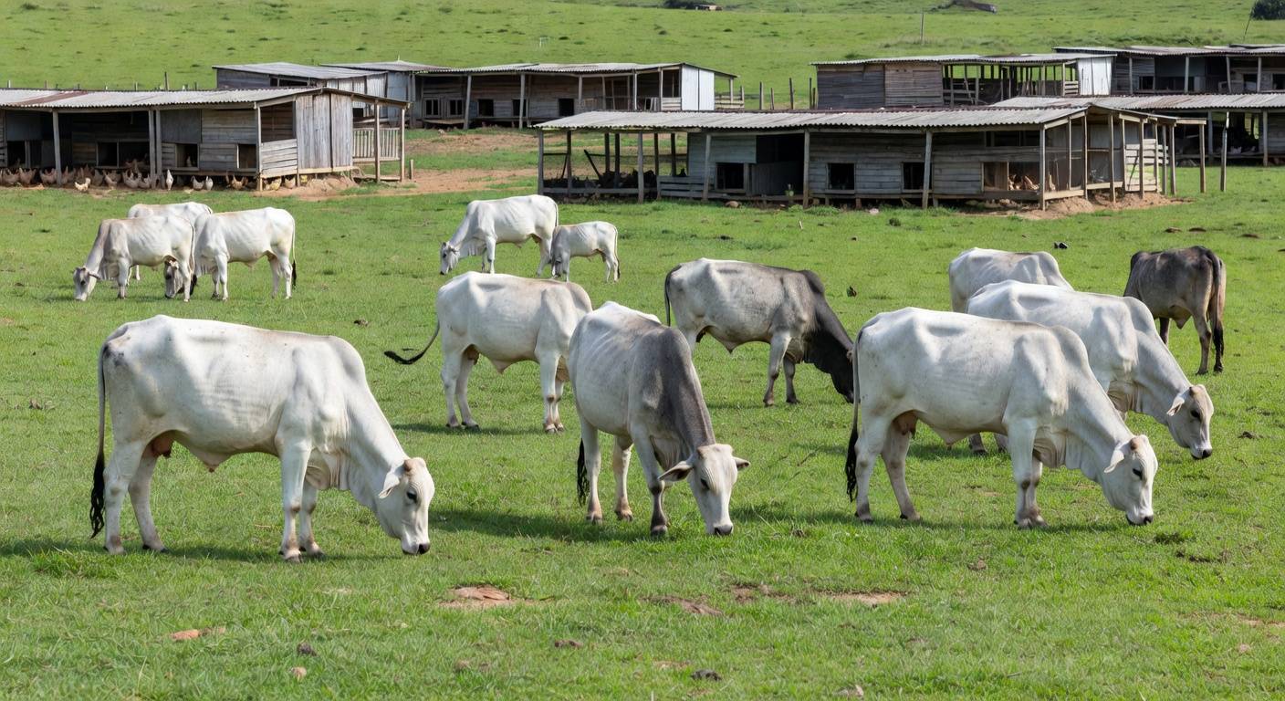 Produção de carnes e ovos em fazenda brasileira