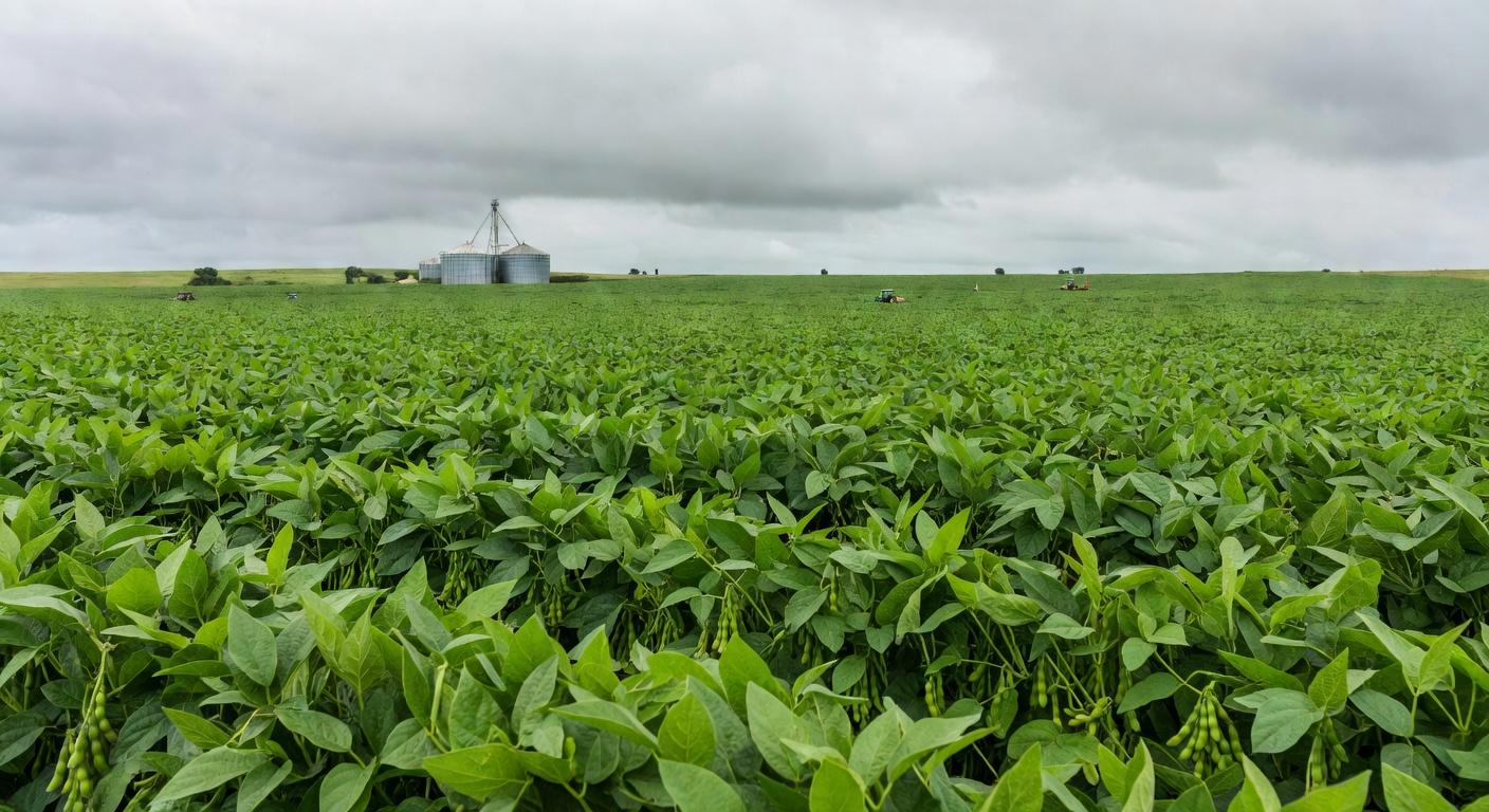 Vasta plantação de soja no Brasil representando queda de preços no mercado de Chicago