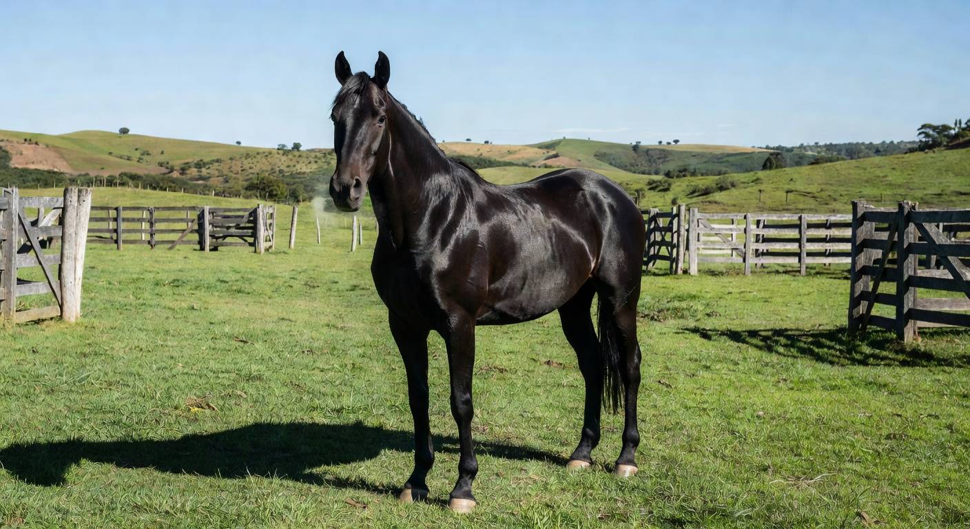 Garanhão Inferno Sixty Six em pasto de fazenda brasileira