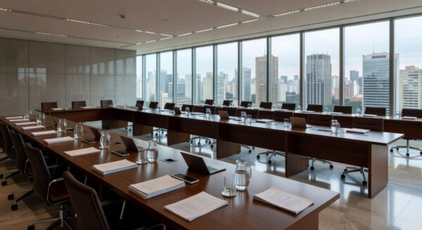 Sala de conferências em São Paulo para evento Agro Thinkers sobre agronegócio e mercado financeiro