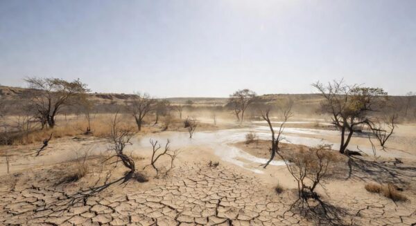 Paisagem árida no Nordeste do Brasil representando aquecimento global previsto pela OMM