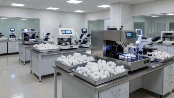 Laboratório de análise de fibras de algodão com equipamentos modernos
