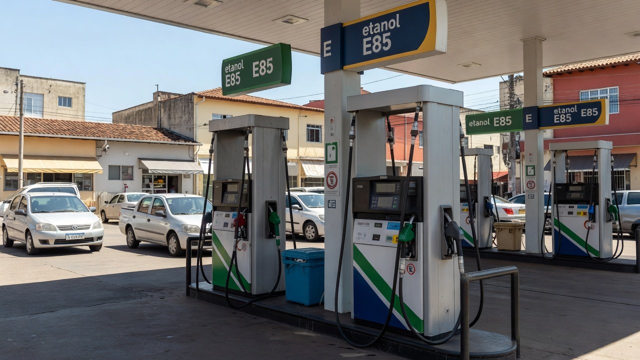 Posto de combustível com bombas de etanol E85 no Brasil