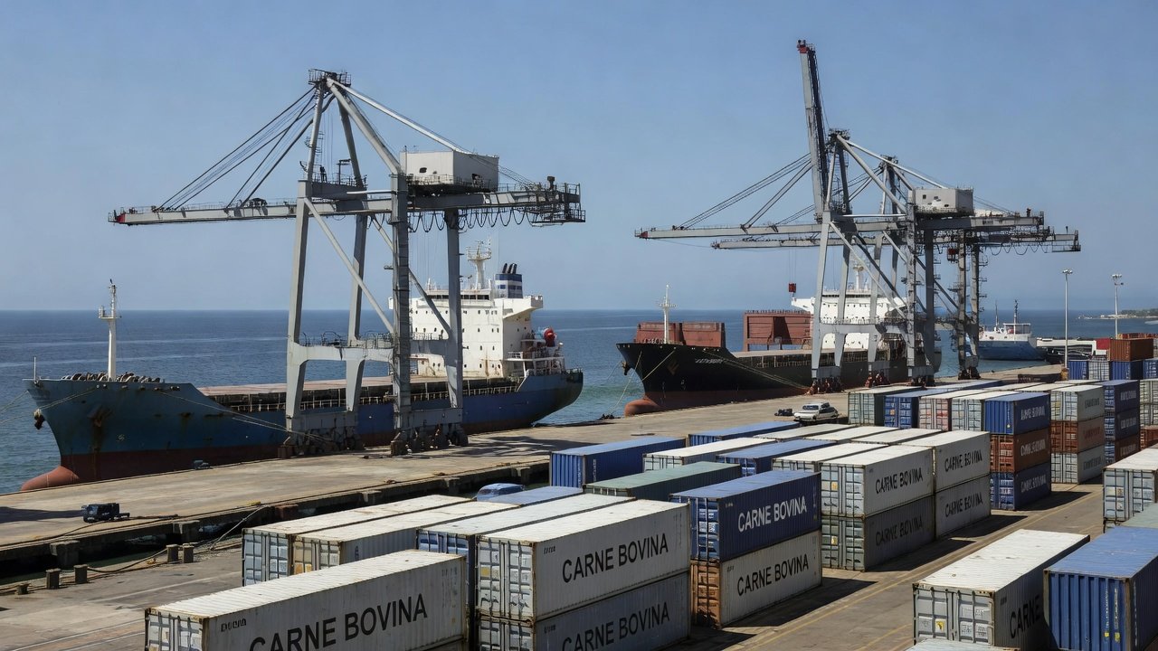 Porto brasileiro com navios para exportação de carne bovina