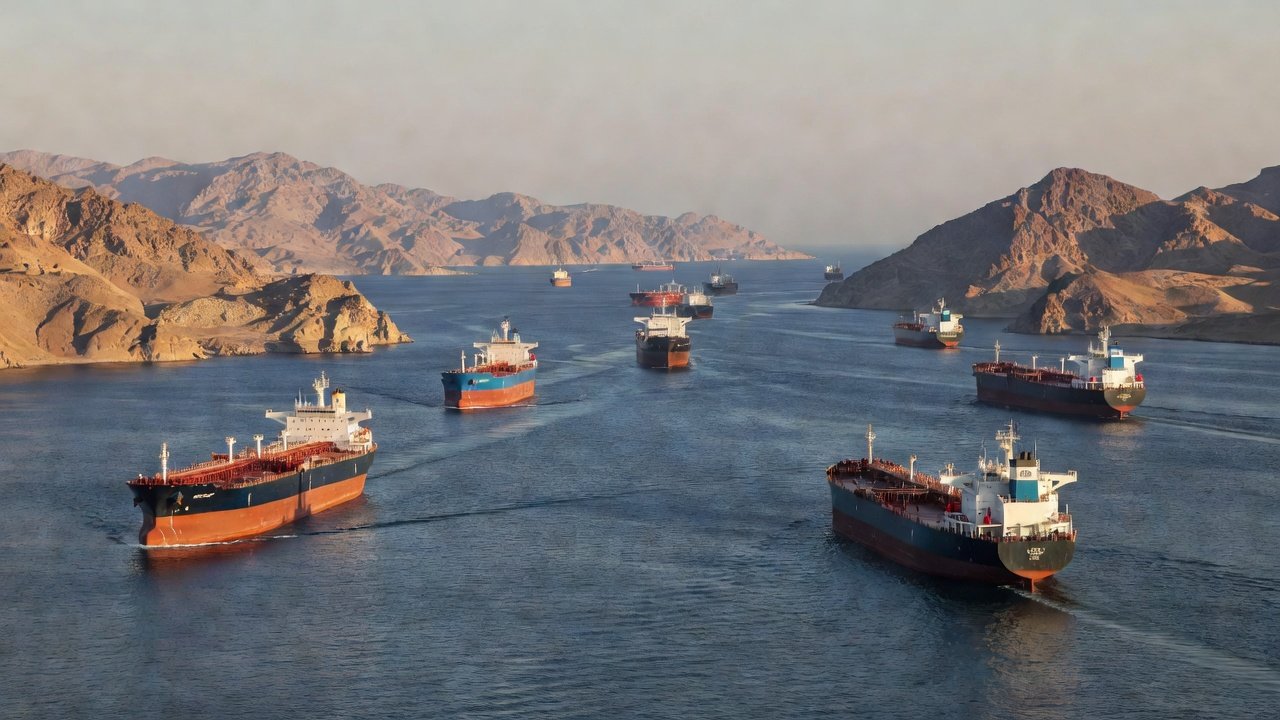 Navios petroleiros navegando no Estreito de Ormuz