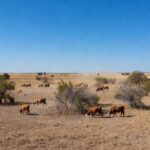 Paisagem rural no sul do Texas com gado, sobre reintrodução da bicheira-do-novo-mundo