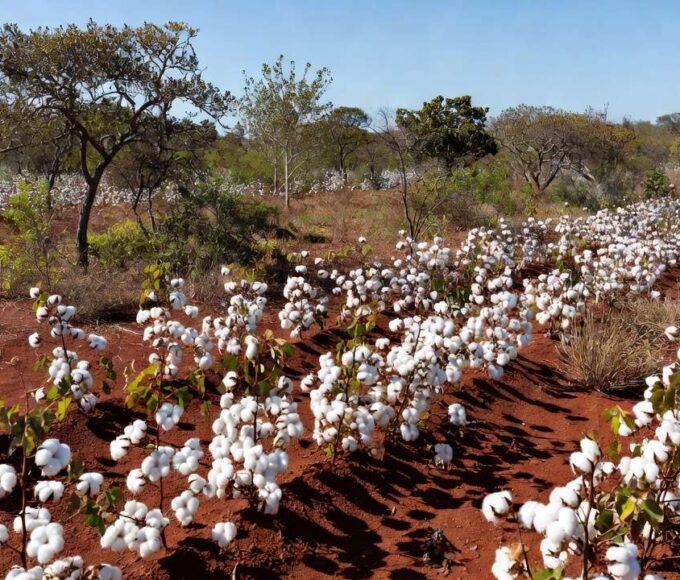 Plantação de algodão em lavoura brasileira sob luz natural
