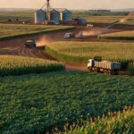 Lavouras de soja e silos no Brasil representando agronegócio para Copa do Mundo 2026