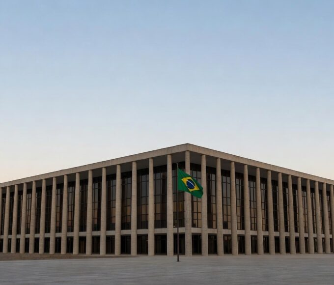 Edifício do Banco Central do Brasil em Brasília sob céu claro