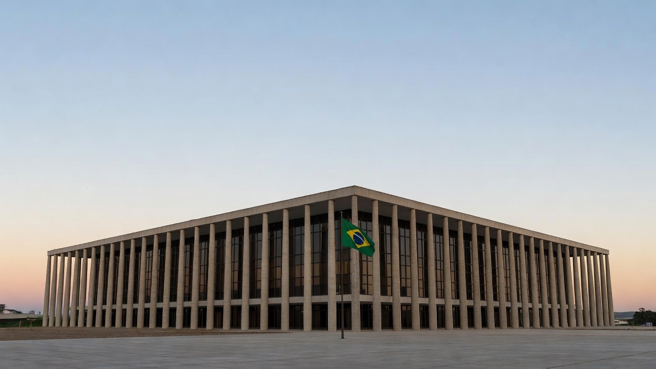 Edifício do Banco Central do Brasil em Brasília sob céu claro