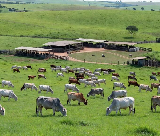 Rebanho bovino em fazenda brasileira representando exportação de sêmen