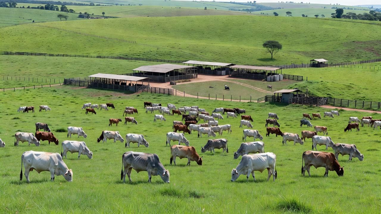 Rebanho bovino em fazenda brasileira representando exportação de sêmen