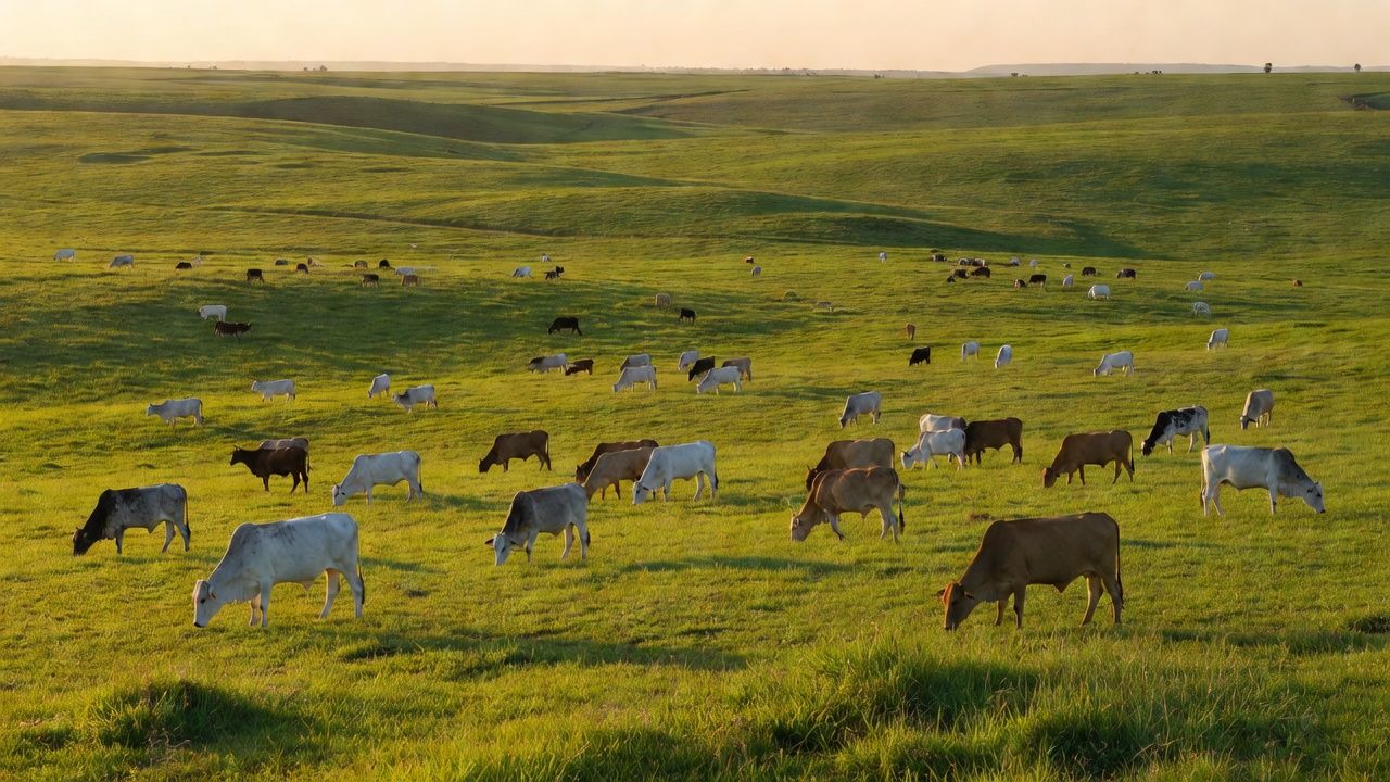 Fazenda de gado no Brasil com foco em bem-estar animal e integração vertical