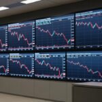 Gráficos de ações europeias em queda no mercado financeiro