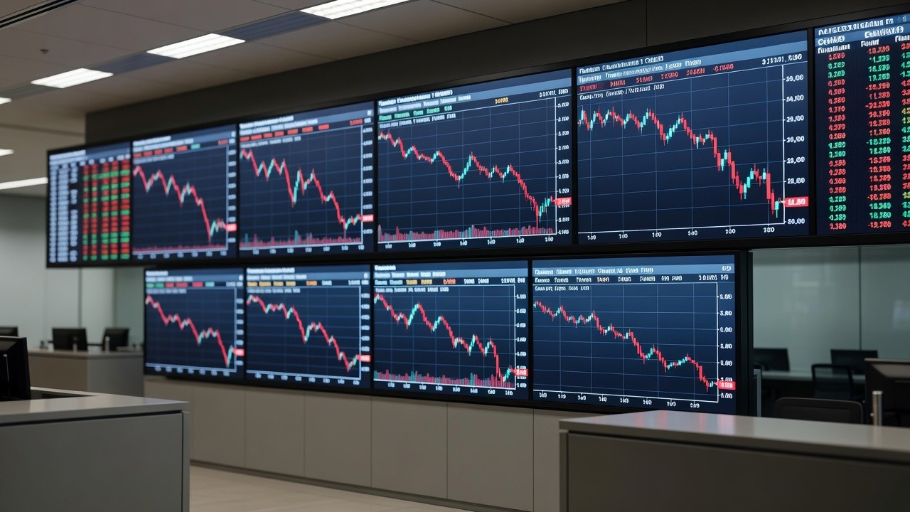 Gráficos de ações europeias em queda no mercado financeiro