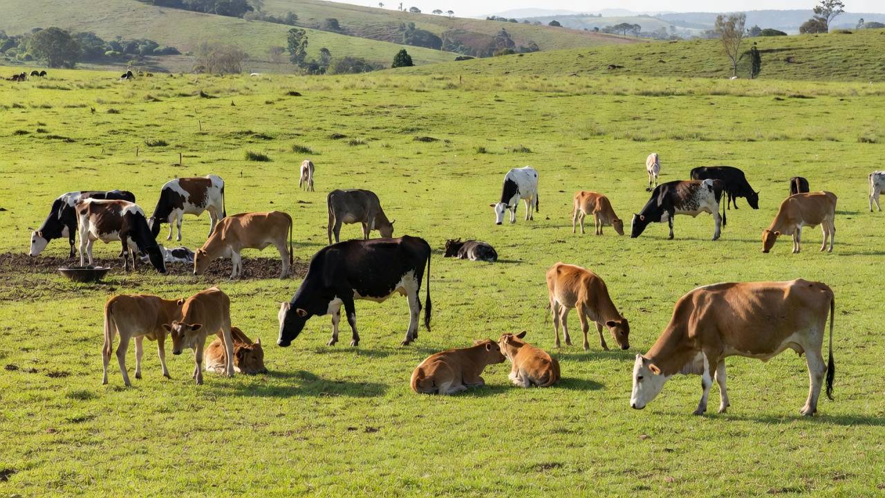 Vacas leiteiras em fases de cria e recria em fazenda brasileira