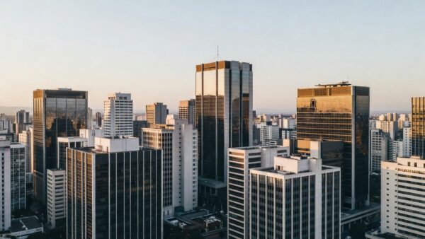 Vista do centro financeiro de São Paulo representando alta do Ibovespa