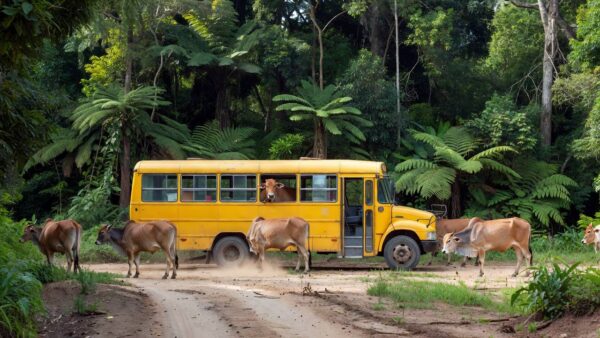 Vacas ocupam ônibus escolar em Novo Repartimento, Pará