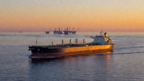 Navio petroleiro exportando petróleo do Golfo em recorde
