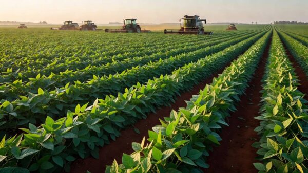 Plantação de soja em fazenda brasileira com registro de operações rurais
