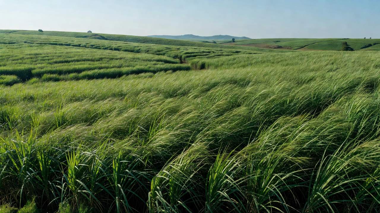 Campos de cana-de-açúcar em São Paulo representando o mercado de açúcar cristal