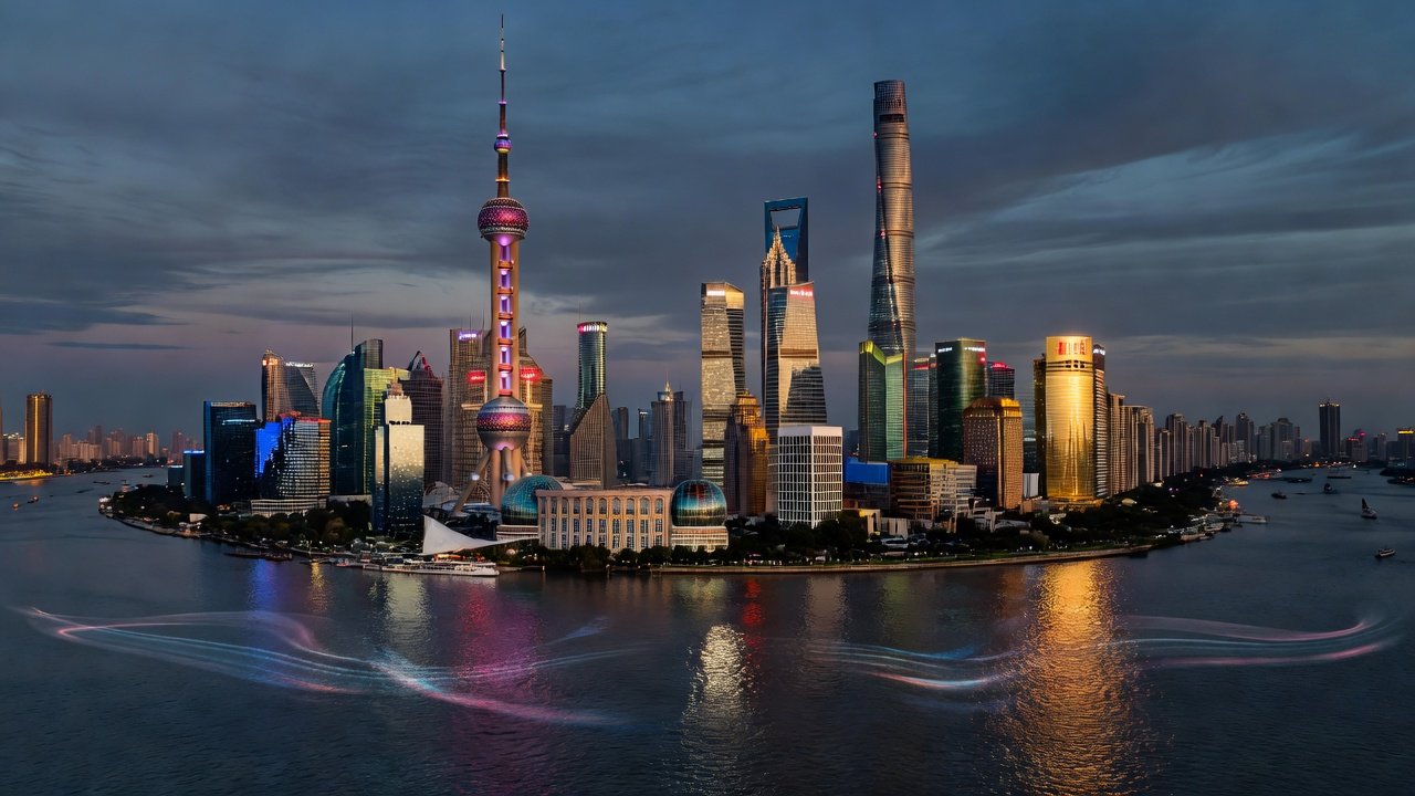 Skyline de Xangai representando alta das ações de tecnologia chinesas