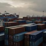 Contêineres em porto representando tarifas de importação entre EUA e Canadá