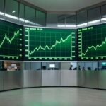 Gráficos de ações europeias em alta na bolsa de valores