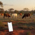 Smartphone analisando saúde de bovinos em pastagem brasileira com IA offline