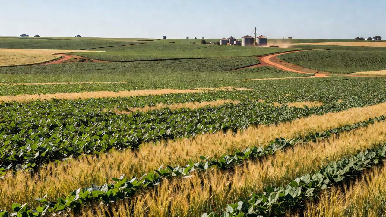 Campos de soja no Rio Grande do Sul sobre crédito rural para produtores gaúchos