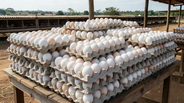 Caixas de ovos em mercado brasileiro ilustrando queda nos preços