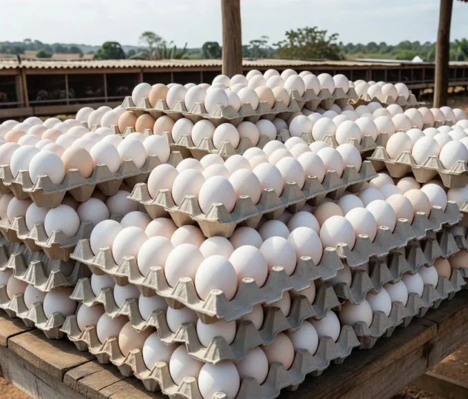 Caixas de ovos em mercado brasileiro ilustrando queda nos preços