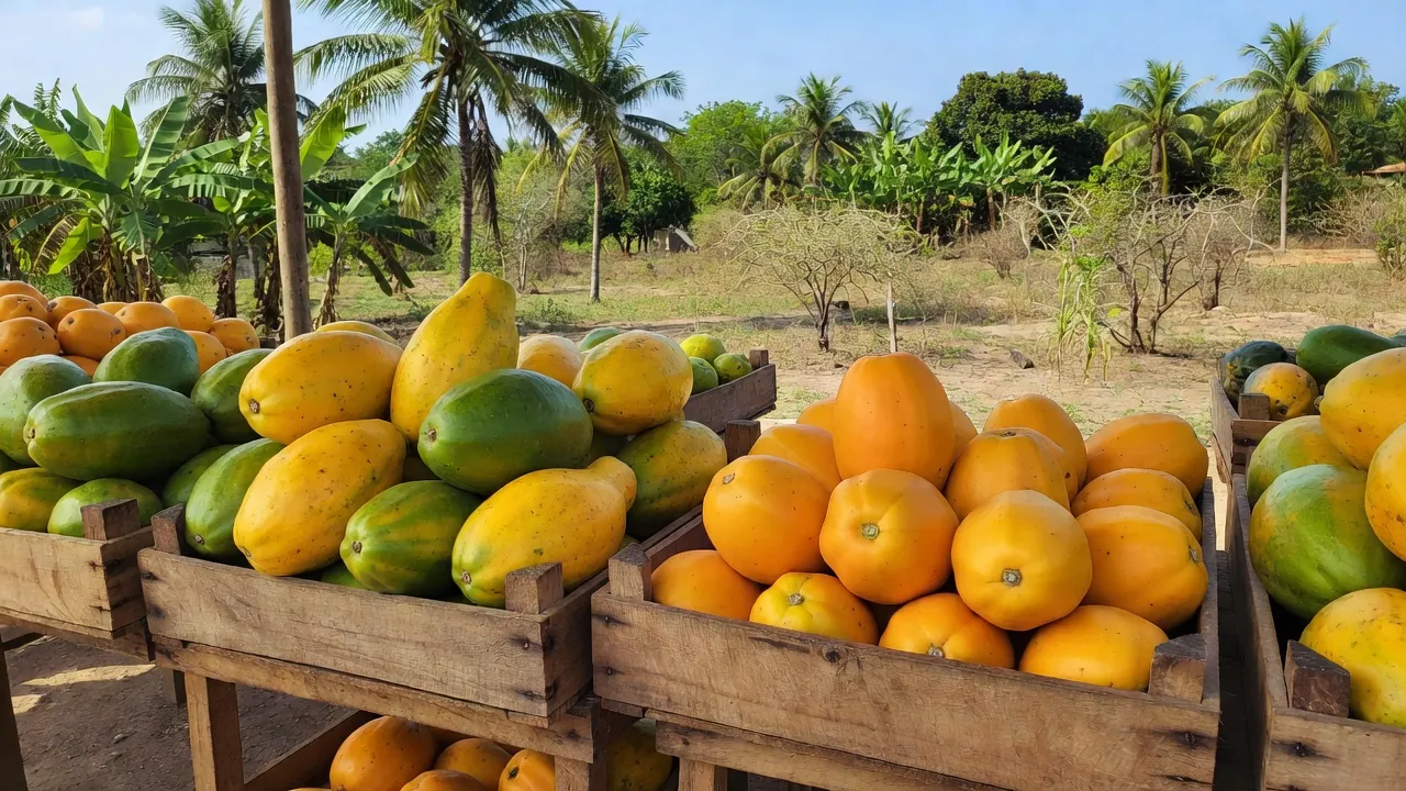 Mamões formosa e havaí em mercado na Bahia