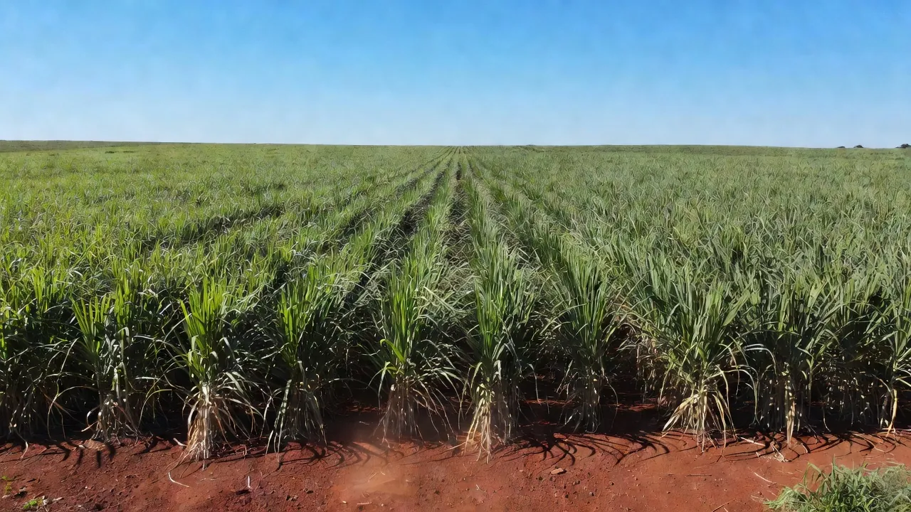 Plantação de cana-de-açúcar no Brasil representando o mercado de açúcar