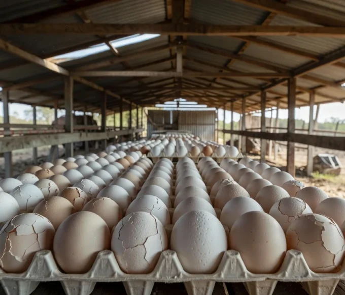 Ovos com cascas alteradas em granja brasileira evidenciando estresse térmico e falhas nutricionais