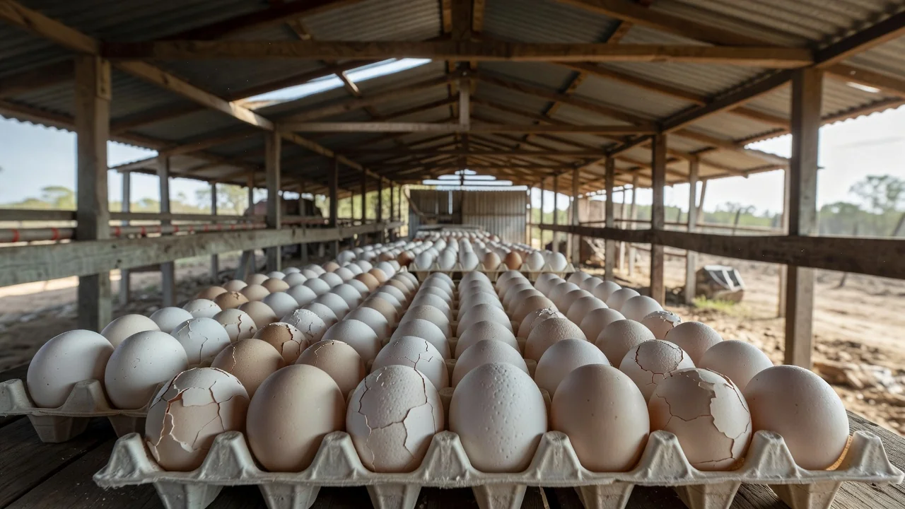 Ovos com cascas alteradas em granja brasileira evidenciando estresse térmico e falhas nutricionais