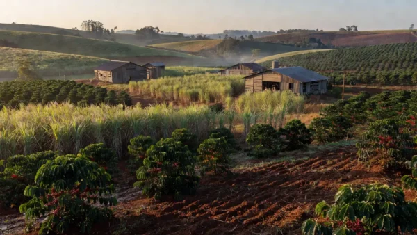 O jovem Lucas Roncoleta, de 15 anos, aprende com o pai, Sérgio, os valores e práticas da agricultura — Foto: Reprodução / TV TEM