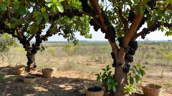 Colheita de jabuticaba na Fazenda Jabuticabal em Goiás
