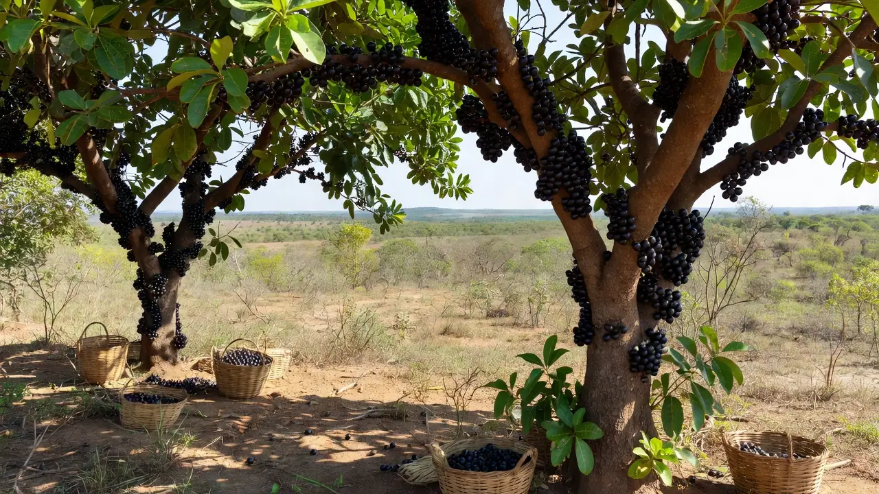 Colheita de jabuticaba na Fazenda Jabuticabal em Goiás