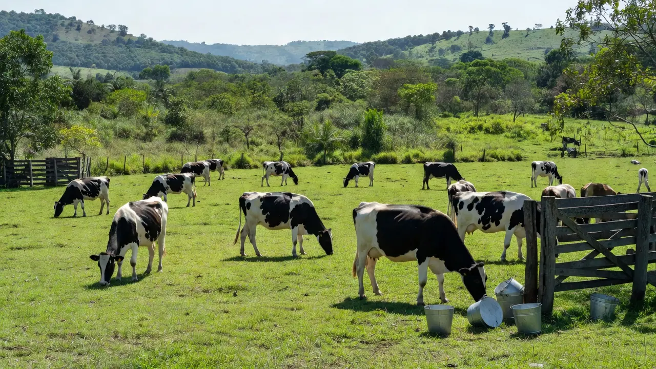Imagem ilustrativa de um produtor enchendo um balde de leite. — Foto: Shutterstock