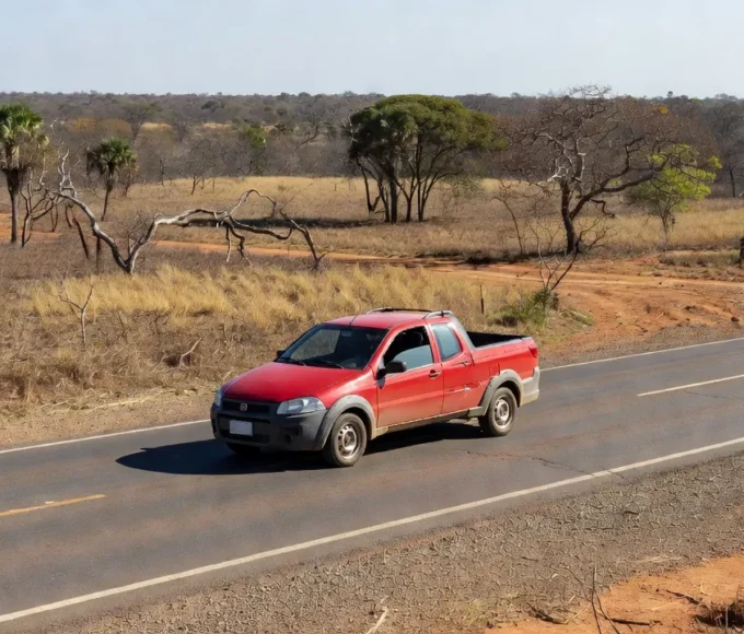 Fiat Strada em estrada brasileira simbolizando liderança de vendas no mercado