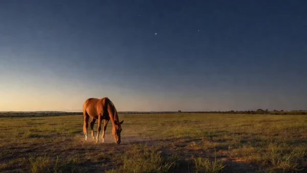 Cavalo quarto de milha em pasto brasileiro com três estrelas no céu