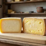 Queijos parmesão de 6 e 12 meses com diferenças de textura e cor
